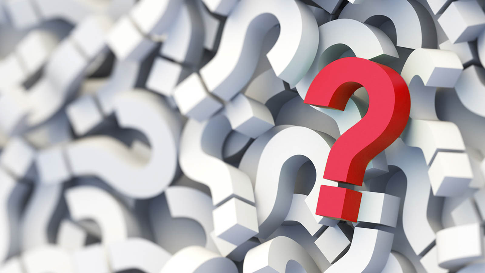 Green question mark on a background of white signs. 3D Rendering